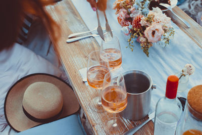 High angle view of food on table