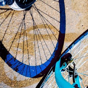 High angle view of bicycle wheel