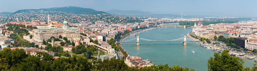 High angle view of city buildings