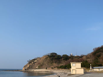 Scenic view of sea against clear blue sky