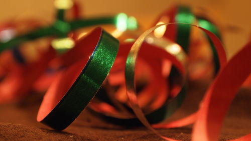 Close-up of ribbon on table