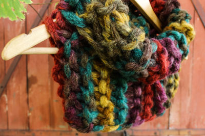 Close-up of colorful knitted wool