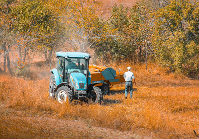 People working on field during autumn