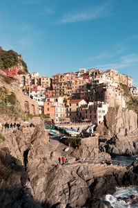 High angle view of manarola townscape against sky