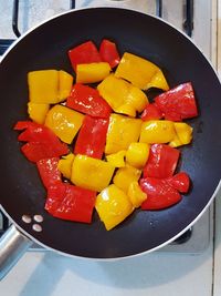 High angle view of fruits in plate