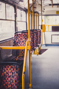 Empty seats in train close-up