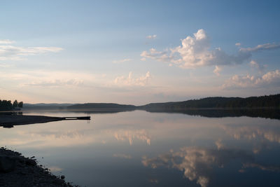 Scenic view of lake against sky at sunset