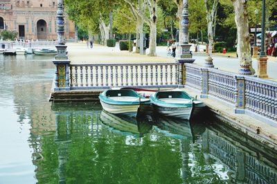 Boats moored on canal