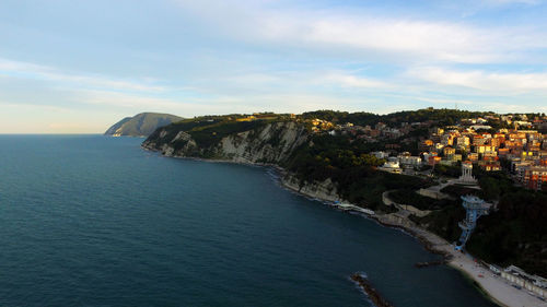 Scenic view of sea and buildings against sky