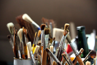 Close-up of multi colored painting brushes