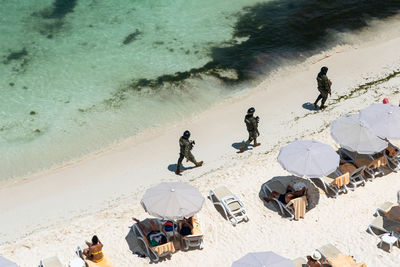 High angle view of people on beach