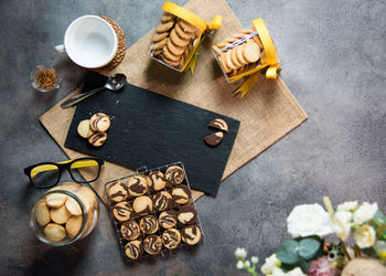 High angle view of food on table