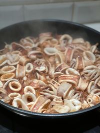 High angle view of noodles in bowl