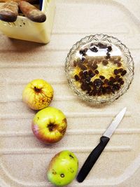 High angle view of fruits on table