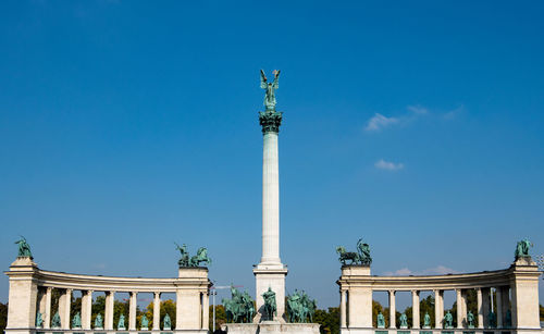 Low angle view of building against clear blue sky