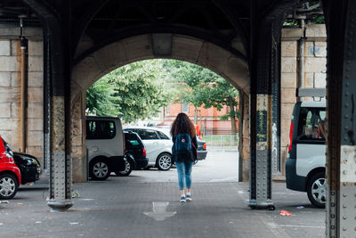 Rear view of woman walking