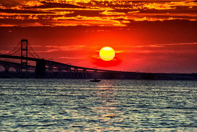 View of suspension bridge over sea