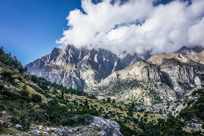 Scenic view of snowcapped mountains against sky