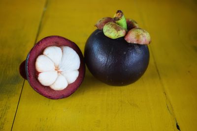 High angle view of fruits on table