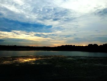 Scenic view of lake against sky during sunset