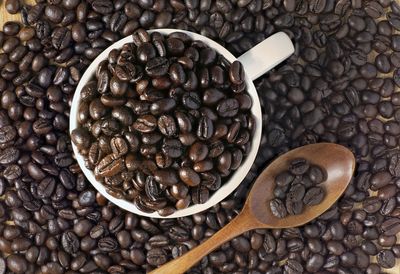 High angle view of coffee beans