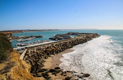 Panoramic view of sea against clear sky