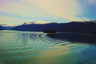 Scenic view of lake against sky during sunset