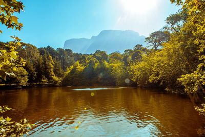 Scenic view of lake against sky during autumn