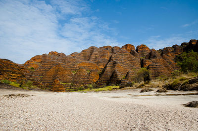 Rock formations on landscape against sky