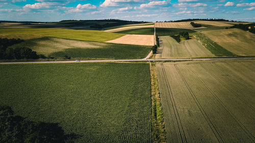 High angle view of soccer field