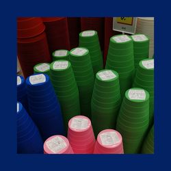 Close-up high angle view of stack