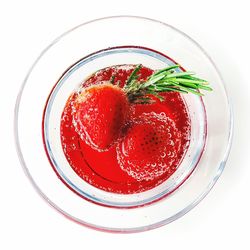 High angle view of strawberry over white background