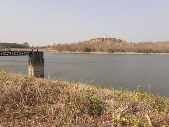 Scenic view of lake against clear sky