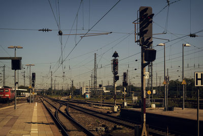 Railroad station platform against sky