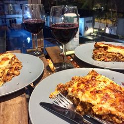 Close-up of served food on table