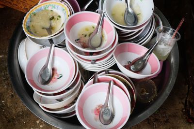 High angle view of food on table