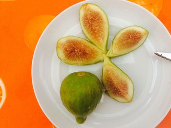 Close-up of fruits in plate on table