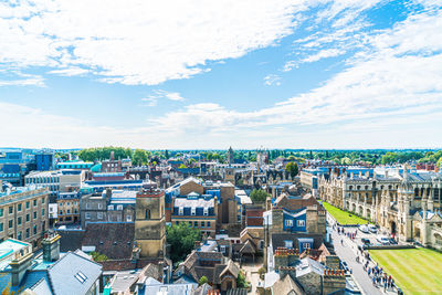 High angle view of buildings in city