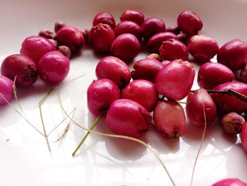 Close-up of raspberries on table