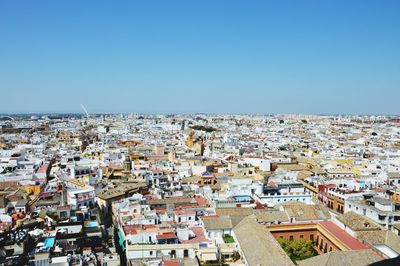 High angle view of townscape against clear sky