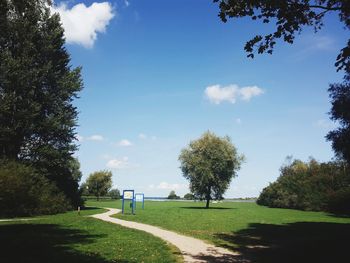 Trees on field against sky