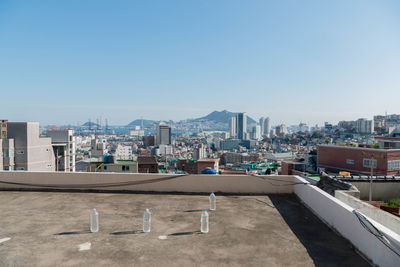 Cityscape against clear sky