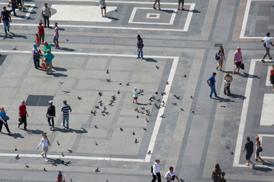 People walking on city street