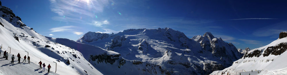 Panoramic view of snowcapped mountains against sky