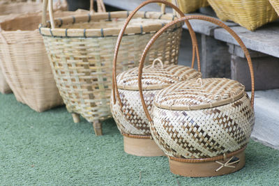 Close-up of wicker basket on table