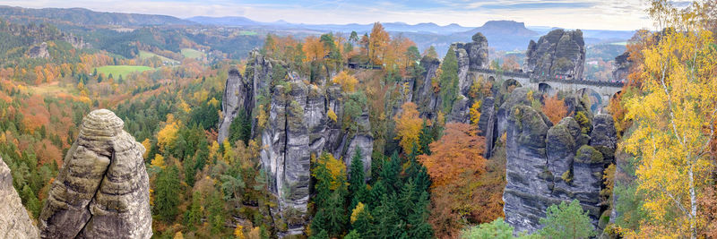 High angle view of bastei bridge at elbsandstein mountains during autumn