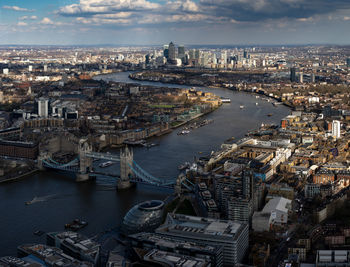 High angle view of illuminated cityscape