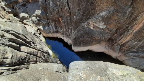 Rock formation by lake