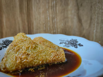 Close-up of breakfast served on table