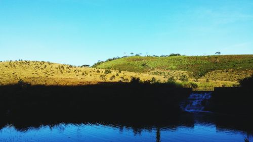 Scenic view of landscape against clear blue sky